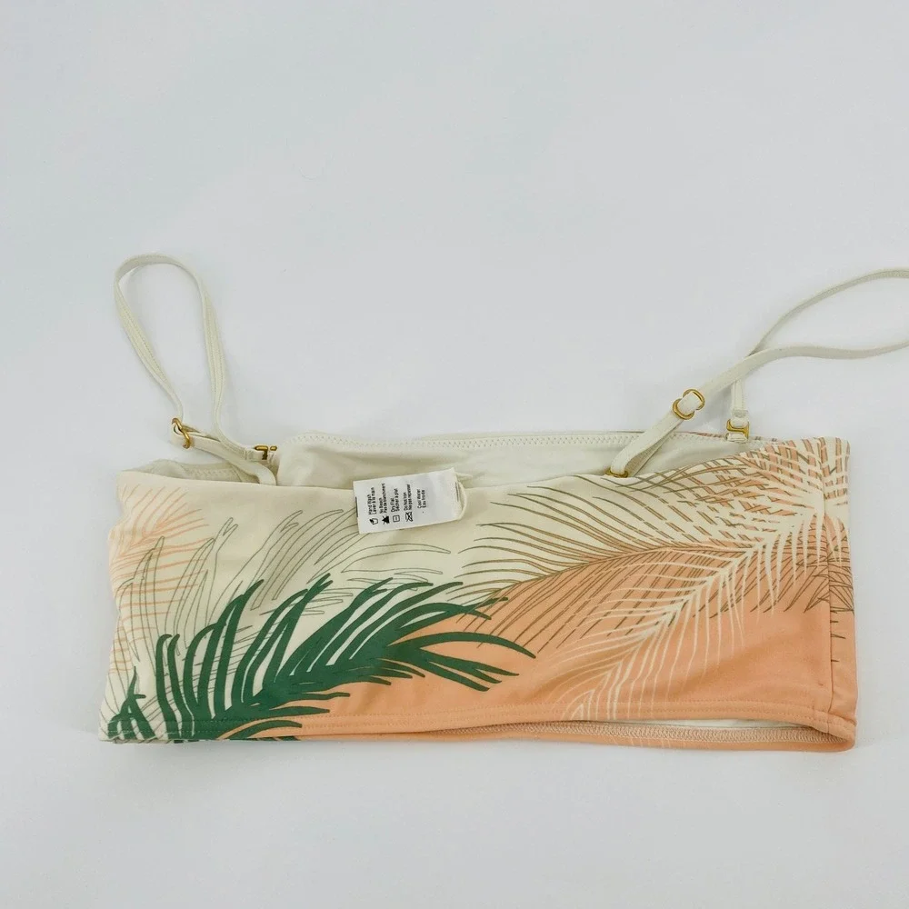L*Space Clyde Bikini Top Large Peach Green Palm Print Strappy Bandeau Swim
